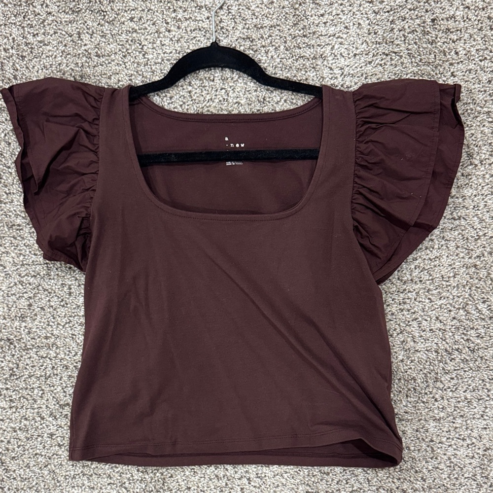 a new day Dark Brown Ruffle Sleeve Blouse